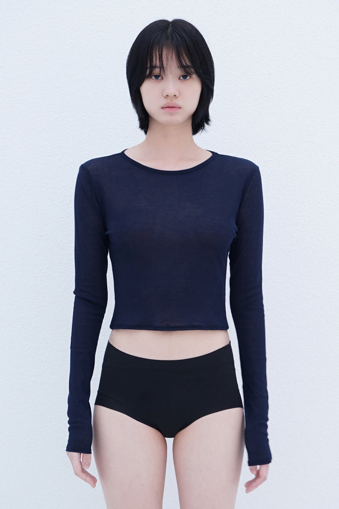 Crew Neck Cropped Top Navy – Tu es mon Tresor