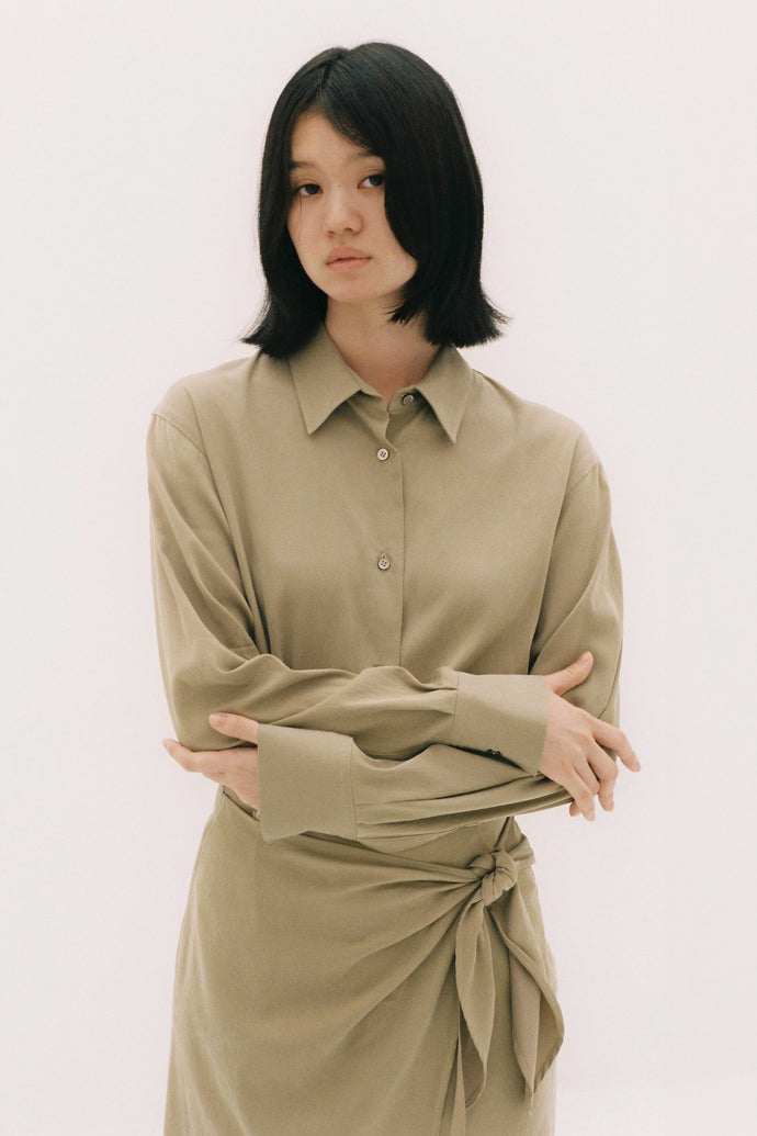 Wrap Shirt Dress Beige