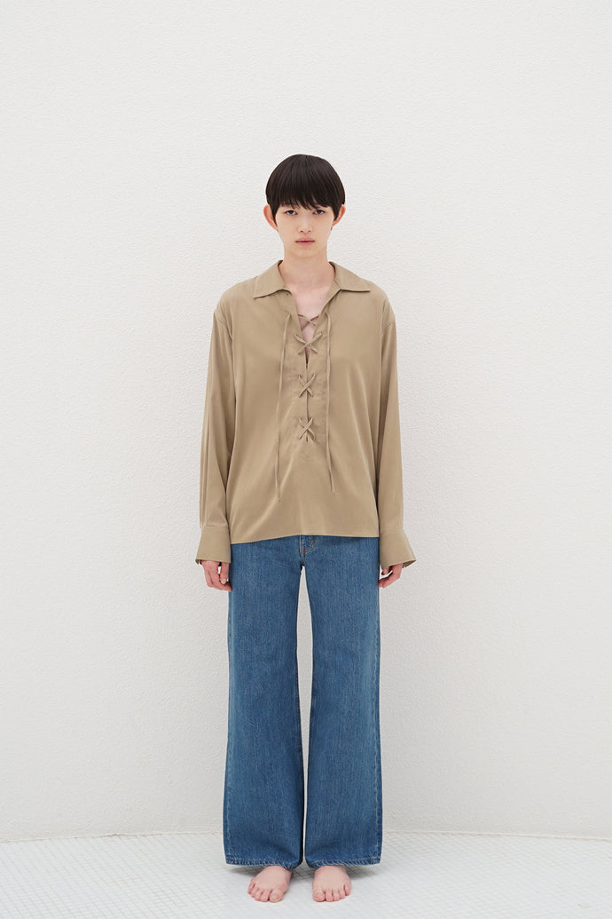 Lace-Up Cupra Shirt Beige