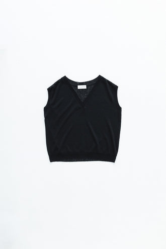 V-Neck Linen Knit Vest  Black