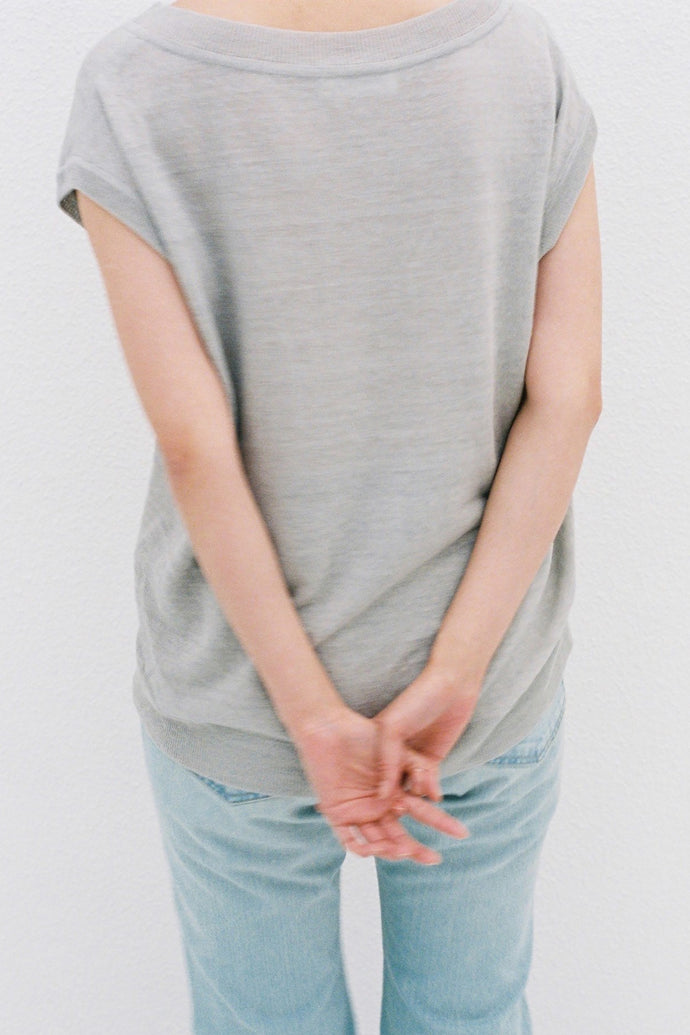 V-Neck Linen Knit Vest  L.Grey