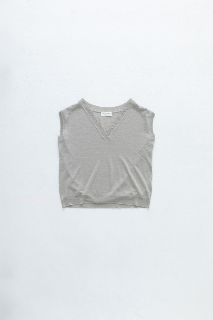 V-Neck Linen Knit Vest  L.Grey