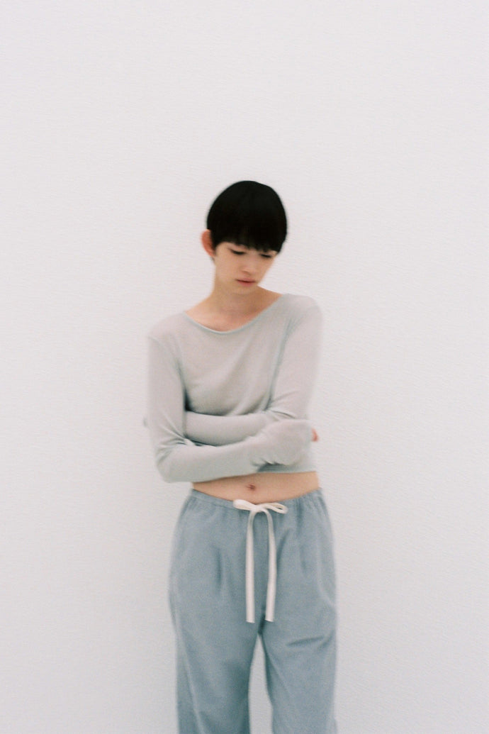 Crew Neck Cropped Top Cashmere-Blended L.Blue