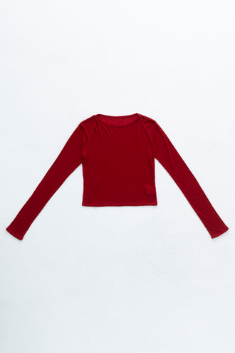Crew Neck Cropped Top Cashmere-Blended Red