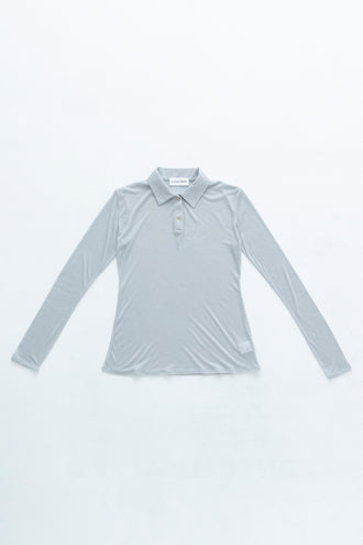 Long-Sleeve Polo Shirt Cashmere-Blended L.Blue