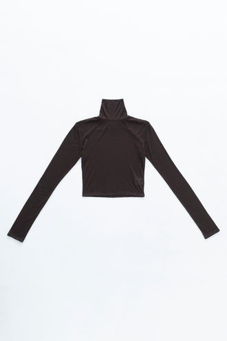 Turtleneck Cropped Top Cashmere-Blended Brown