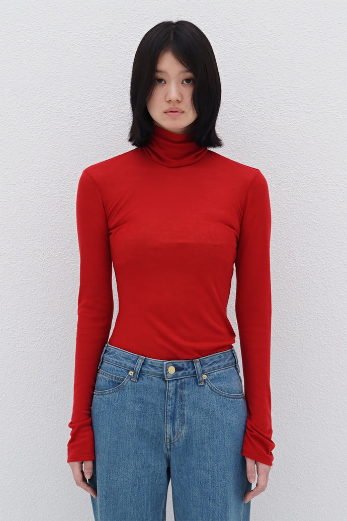 Turtleneck Top Cashmere-Blended Red