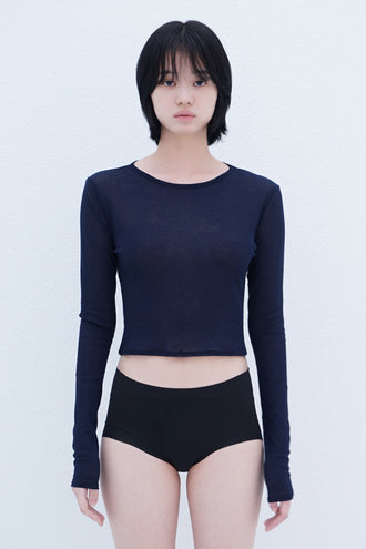 Crew Neck Cropped Top Navy