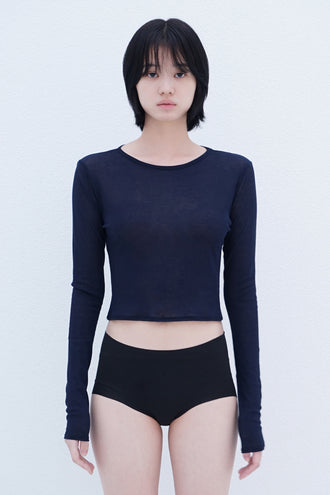 Crew Neck Cropped Top Navy