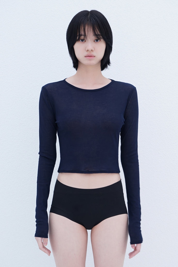 Crew Neck Cropped Top Navy