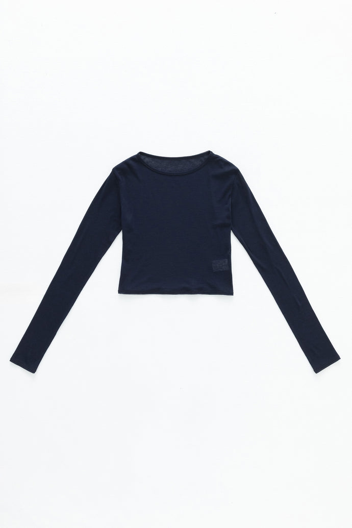 Crew Neck Cropped Top Navy