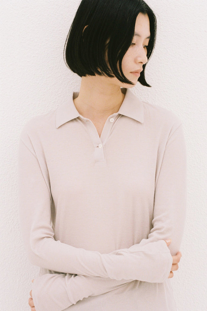 Long-Sleeve Polo Shirt Greige