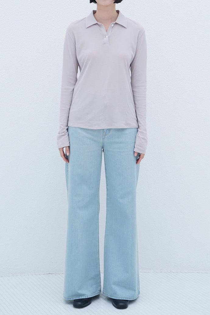 Long-Sleeve Polo Shirt Greige