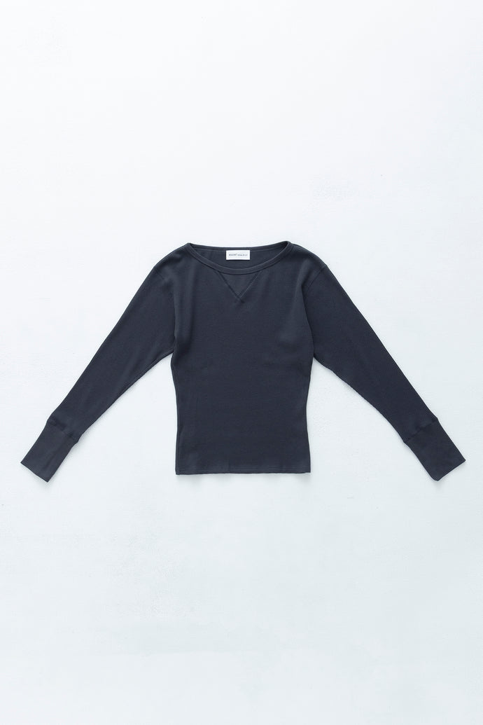 Waffle Long Sleeve Top Charcoal